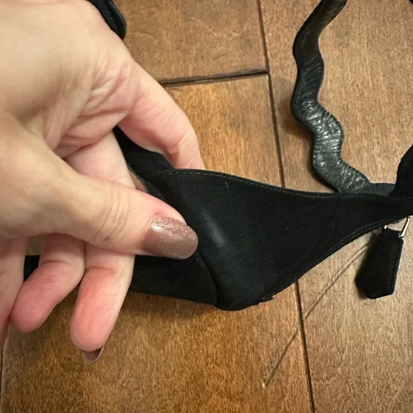 Prada Black Wavy Strap Suede Stilettos Heels Sandals Sz 36 - Picture 11 of 13